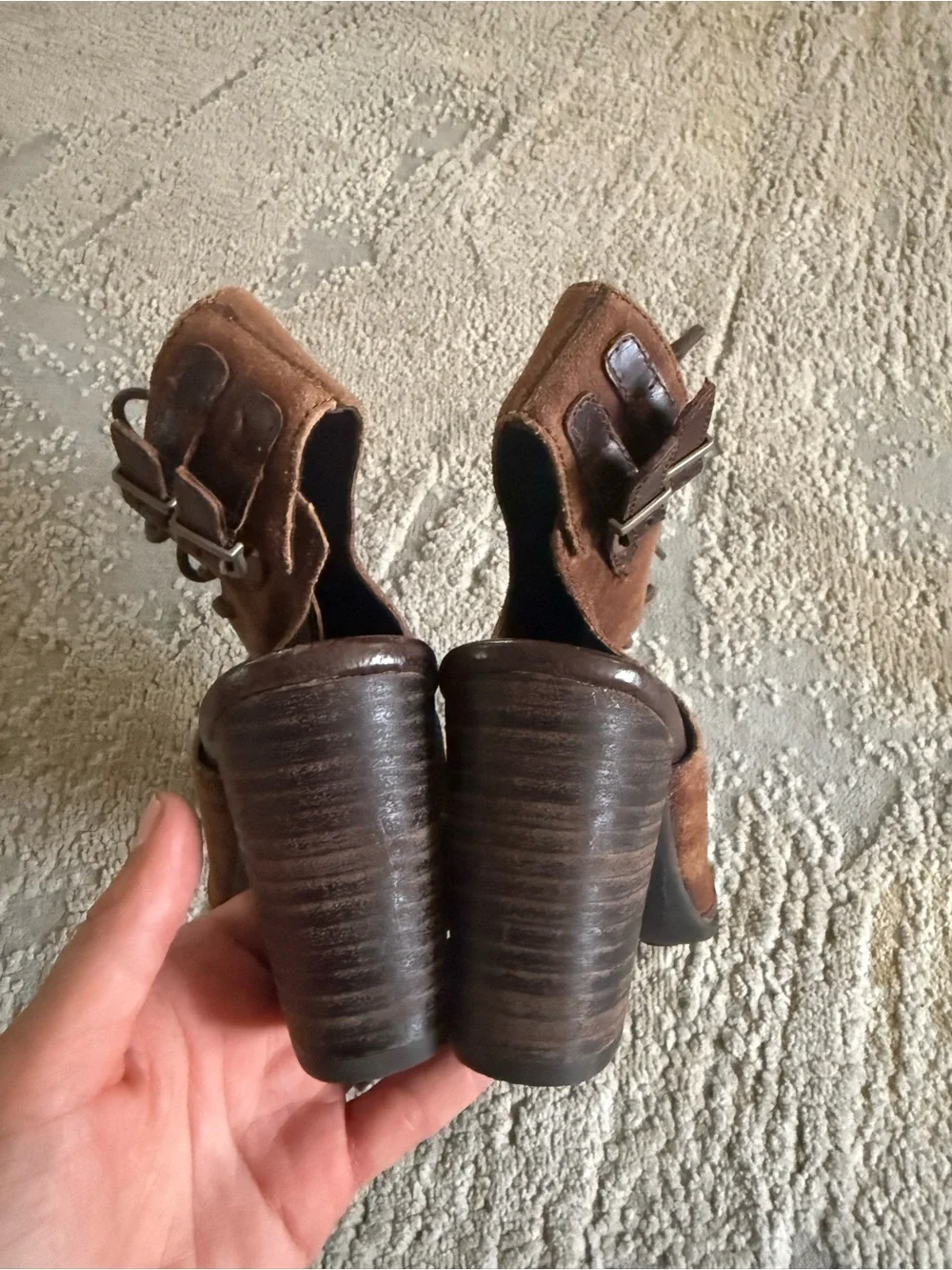 Born Blane brown leather and peep toe booties block heels lace up 6